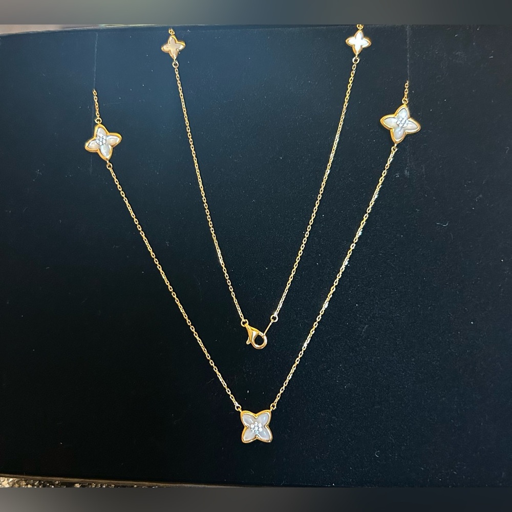 Rachel Zoe Gold Necklace with Mother-of-Pearl Clover Accents